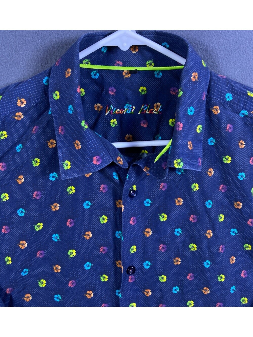 VISCONTI BLACK COLORFUL ABSTRACT FLORAL FLOWERS PSYCHEDELIC Men's XLT Shirt EUC!